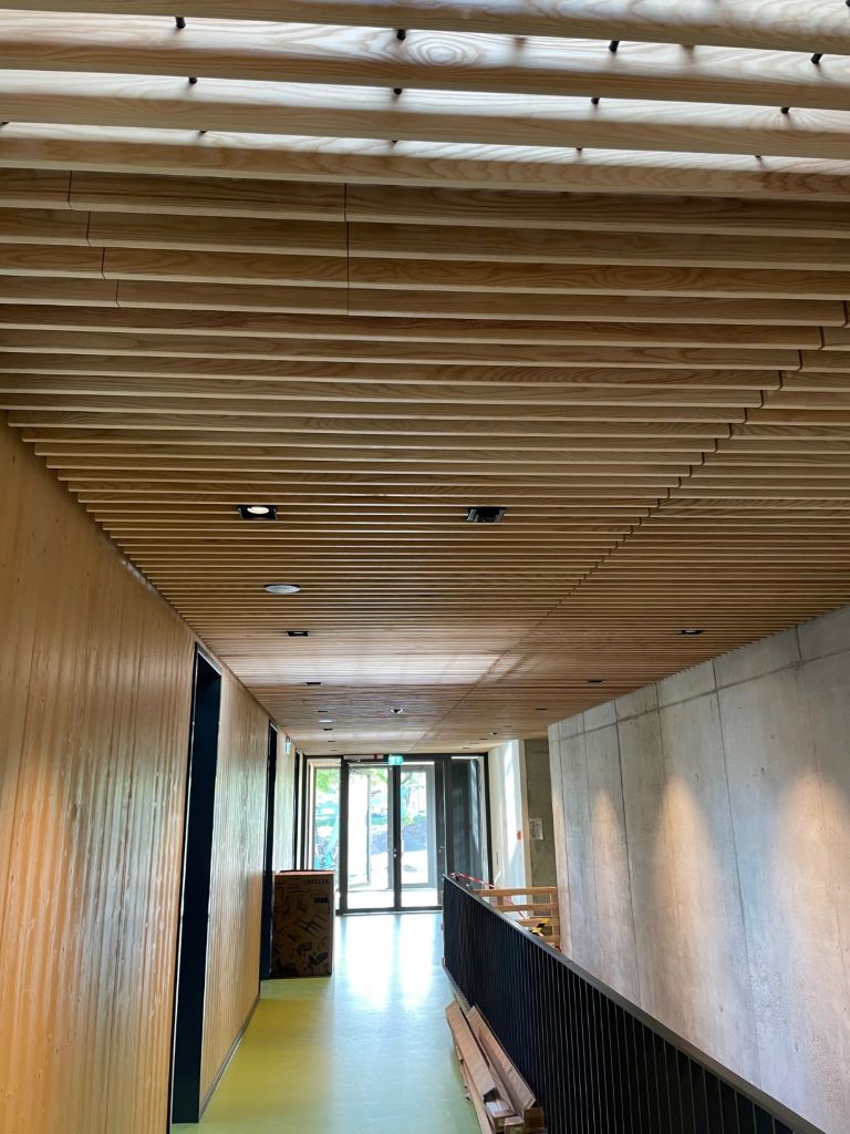 Holzlamellendecke mit Holzwandbekleidung